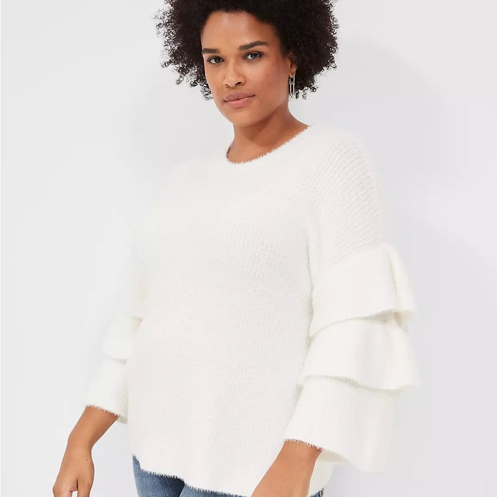 Elegant Women's White Ruffle Sleeve Sweater